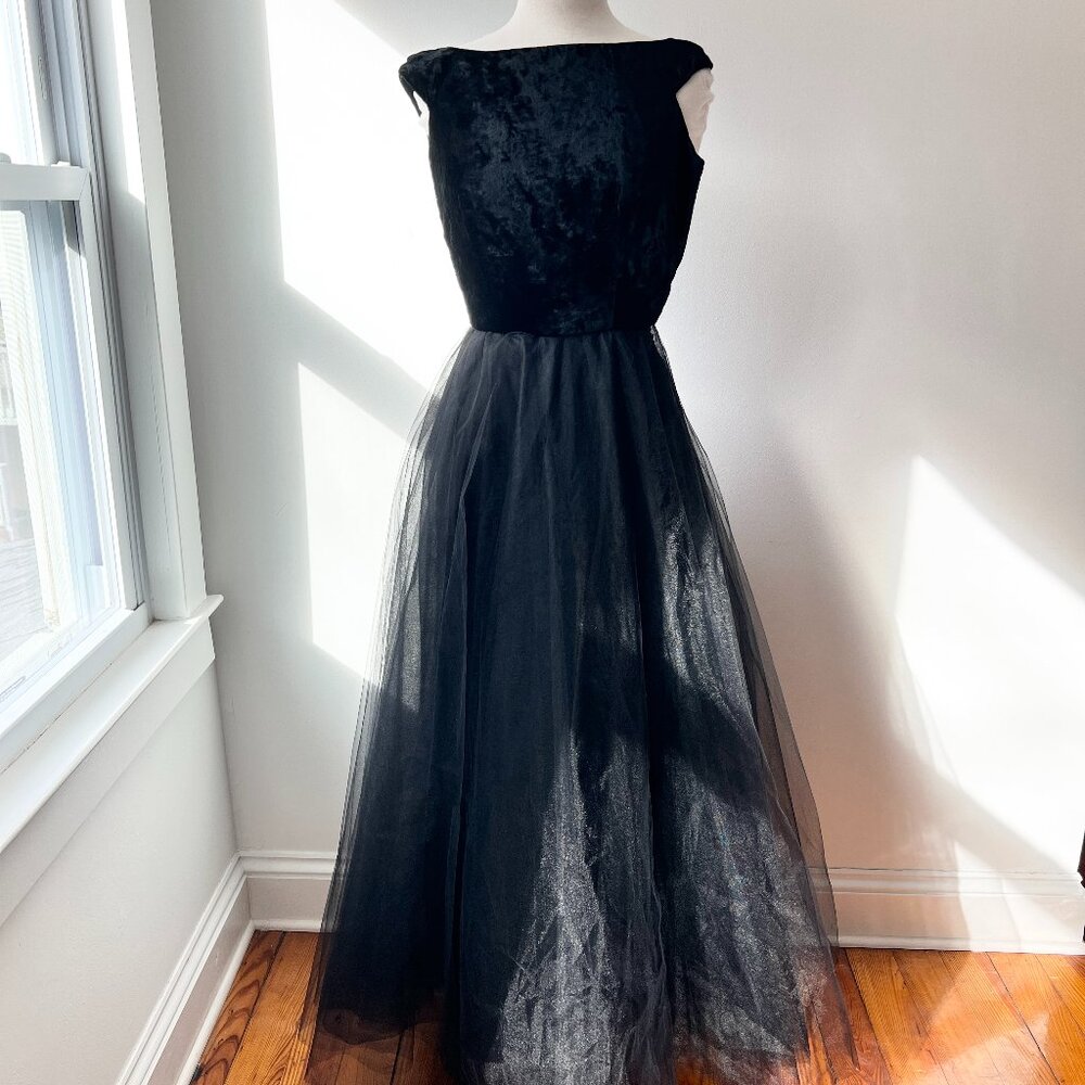 Vintage black velvet tulle ballgown goth wedding dress
